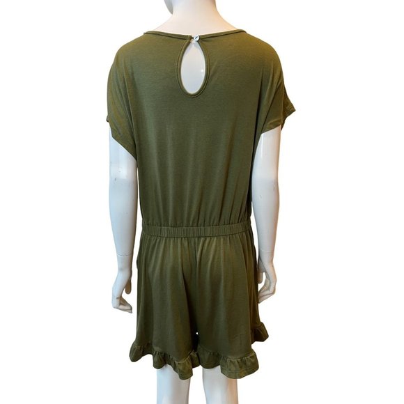 Womens One Piece Romper Tie Waist Back Keyhole Pockets Stretch Green SZ X Large - Picture 5 of 12